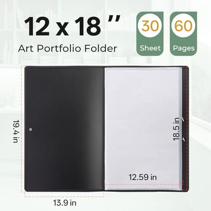 Nicpro 12x18 Art Portfolio Folder, 30 Pockets Art Painting Portfolio Binder - size: 12"x18"