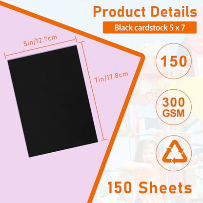 Guakicae 150 Sheets Black Flat Cardstock 5 x 7 Craft Paper 110lb | Heavyweight Black Card Stock Art Paper for DIY Card Making, Wedding Invitations, Greeting Cards, Postcards, Anniversary - color: Black, size: 5x7-150pcs