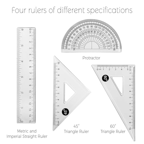 Protractor and Compass Set with Rulers,Compass Geometry Drawing Tool Set | All-in-One Rulers Compass Kit for Students and Technical Drawing