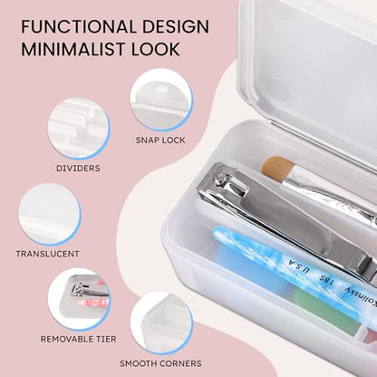 Beauticom Double-Layer Personal Storage Storage Case for Professional Nail Art Pens, Nail Brush, Tools (Frosted White) - color: Frosted White