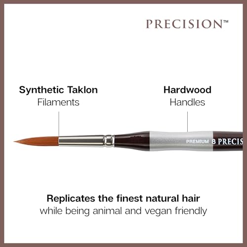 KINGART 1070B Premium 12 Pc. Precision Acrylic Artist Paint Brushes, Short Comfort Handle, Synthetic Taklon Hair for Acrylic, Oil, Watercolor and Gouache Paints, Set of 12