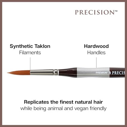KINGART 1070B Premium 12 Pc. Precision Acrylic Artist Paint Brushes, Short Comfort Handle, Synthetic Taklon Hair for Acrylic, Oil, Watercolor and Gouache Paints, Set of 12