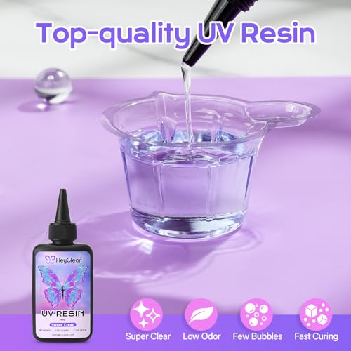 HeyClear 500g UV Resin Kit Clear UV Epoxy Glue Fast Curing for DIY Crafts | Crystal Clear, Hard, Low Odor Premixed UV Resin Glue kit for Beginners Jewelry Making, Casting Coating and Resina Art - size: 500g