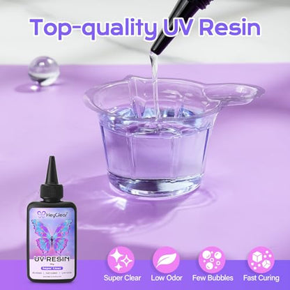 HeyClear 500g UV Resin Kit Clear UV Epoxy Glue Fast Curing for DIY Crafts | Crystal Clear, Hard, Low Odor Premixed UV Resin Glue kit for Beginners Jewelry Making, Casting Coating and Resina Art - size: 500g