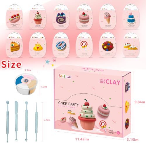 ARTPAR Air Dry Clay Kit,12 Desserts Modeling Magic Clay for Kids Craft Kit - color: Pink Cake Kit