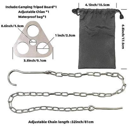 Stainless Steel Camping Tripod Board,Turn Branches into Campfire Tripod | Campfire Support Plate with Adjustable Chain for Hanging Cookware,Rustproof,Portable Camping Gear - color: Standard