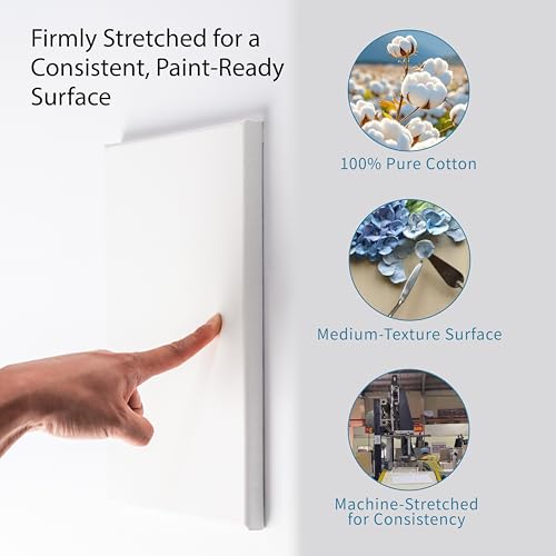 Bianyo 11x14 Inch Stretched Canvas for Painting – 7 Pack, 100% Cotton, Triple Primed & Acid-Free, Heavy-Duty Wood Frame, Blank Canvas for Acrylic, Oil, Watercolor & Mixed Media