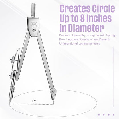 EBOOT Student Geometry Set, 180 Degree Protractor Compass 6",Purple | Swing Arm Protractor Ruler Compass, Geometry Drawing Tools for Measuring Angles, School Classroom Math Supplies - color: Purple