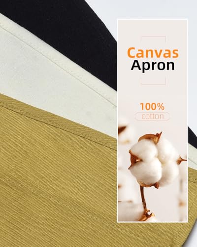 Canvas Work Waist Apron with 3 Pocket - color: 1 Pack Beige Cotton Apron