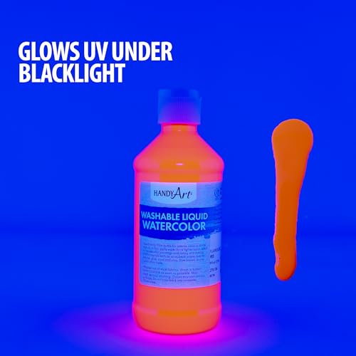 Handy Art Washable Liquid Watercolor Paint, Fluorescent Orange, 8 oz Bottle | Ready to Use Concentrated Dye-Based Liquid, Deep Color Strength, Dilute with Water, Certified Safe AP Non-Toxic, Made in USA - color: Fluorescent Orange
