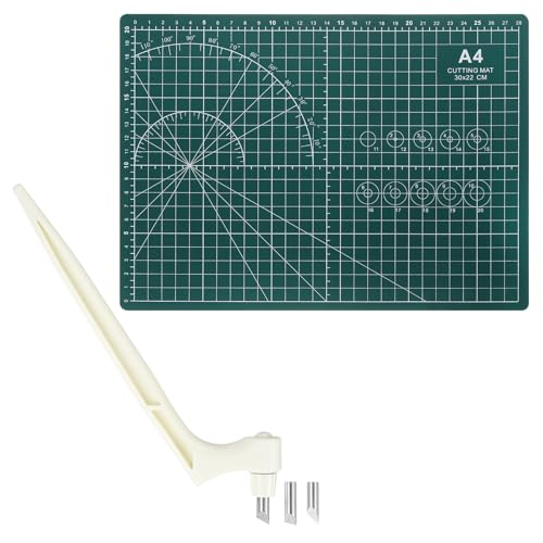 HARFINGTON Craft Cutting Tools 15/30/45 Degree Blades 360 Degree Rotating Blade Stainless Steel Cutter Pen Knife with Mat for DIY Crafts Stencils Scrapbooks, White - color: White