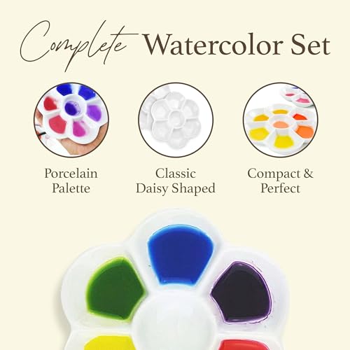 SCHPIRERR FARBEN Porcelain Ceramic x2 Watercolor Paint Palette - 7 Well 5 Inch Watercolor Palette Mixing Tray, Designed Painting Tray for Watercolor, Gouache Painting and Ink Coloring.