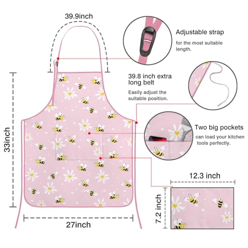Apron with 2 Pockets,Kitchen Chef Artist Aprons for Cooking Gardening Baking Painting, Waterproof Apron 33" x 27" - color: Bee