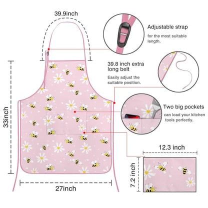 Apron with 2 Pockets,Kitchen Chef Artist Aprons for Cooking Gardening Baking Painting, Waterproof Apron 33" x 27" - color: Bee