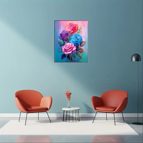 MaiMMaledy Paint by Numbers Kit for Adults Beginners Canvas Pictures with Framed Drawing Painting Acrylic Pigment with Wooden Triangle Easel Rose 8Wx12L inch - color: Rose, size: Rose 12x8inch