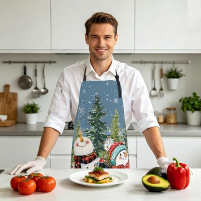 Imiss Waterproof Stain-Resistant Cooking Chef Aprons for Grill BBQ Baking 27 X 31 Inch - color: Snowman Forest