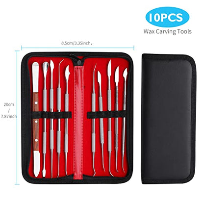 10PCS Stainless Steel Dental Wax Carving Tools Wax Carver Carving Set Surgical Dental Sculpture Knife Instrument Kit with Case