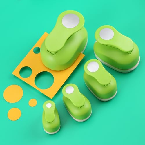 Circle Paper Punch Set, 3/8 inch, 5/8 inch, 1 inch, 1.5 inch, 2 inch, 5 Different Size Circle Punches for Crafting Designs, Office Supplies, Card Making, DIY Albums, Photos - color: Green