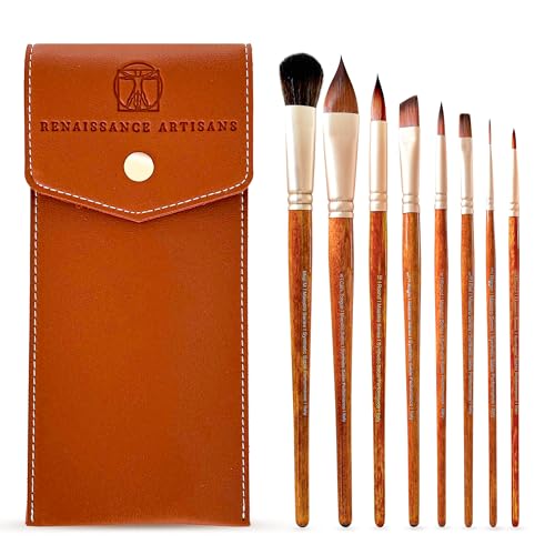 Maestro Watercolor Brush Set - 8 Professional Sable Watercolor Brushes with Case - Mop, Cat's Tongue, Angular, Filbert, Rigger & Round - Kolinsky Style Synthetic for Gouache