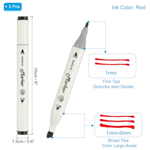 PATIKIL Dual Tip Markers, 3 Pcs Dual Tip Alcohol Markers Set White Barrel with Brush Tip and Fine Tip for Illustration Artist Adult Coloring Drawing Permanent Sketching, Black - color: Black