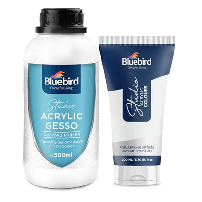 BLUEBIRD Studio Acrylic Gesso - 17 Fl Oz / 500ML Studio Acrylic Paint Tube - White 6.76 Fl Oz / 200ML