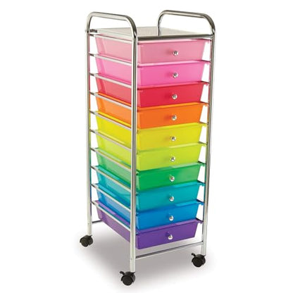 Simply Tidy 10 Drawer Rainbow Rolling Cart - Mobile Organizer with Removable Drawers, Swivel & Locking Casters, Durable Tubular Frame - 1 Set - color: Rainbow