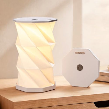 Portable Foldable Table Lamp, Japanese Gift, Paper Lantern Lights | Touch Control Dimmable Lamp with 3 Adjustable Heights, Rechargeable Warm Light, Travel Gifts for Women Men Couples (White) - color: White