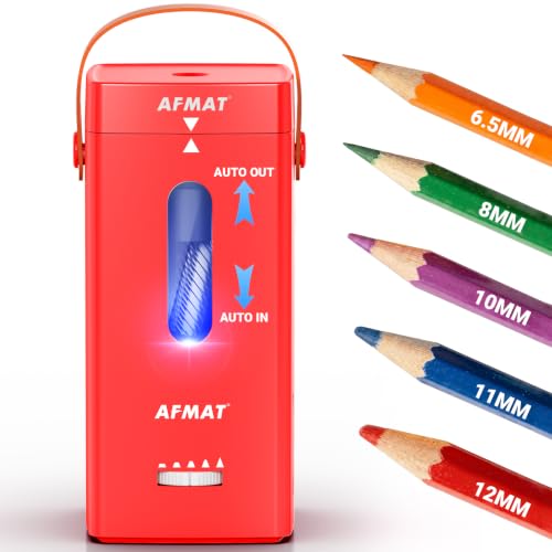 AFMAT Electric Pencil Sharpener, Fully Automatic Pencil Sharpener, Auto in & Out, Rechargeable Hands-Free Sharpeners for Jumbo & Colored Pencils (6.5-12mm), Portable for Home/Classroom/Office PSC6 - color: Red
