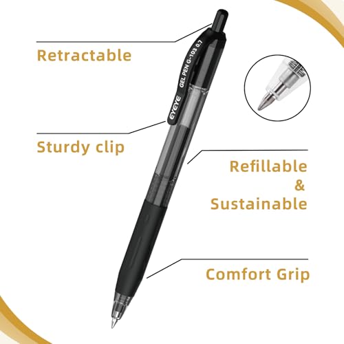 EYEYE G-103 Retractable Gel Pens Black 0.7mm, 25 Pack Medium Point Gel Ink Pens Quick Drying, 0.7 mm Fine Piont Ballpoint Pen Smooth Writing for Office School Supplies - color: Black, size: 0.7mm