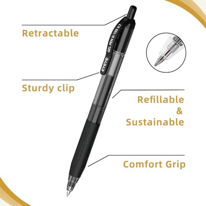 EYEYE G-103 Retractable Gel Pens Black 0.7mm, 25 Pack Medium Point Gel Ink Pens Quick Drying, 0.7 mm Fine Piont Ballpoint Pen Smooth Writing for Office School Supplies - color: Black, size: 0.7mm