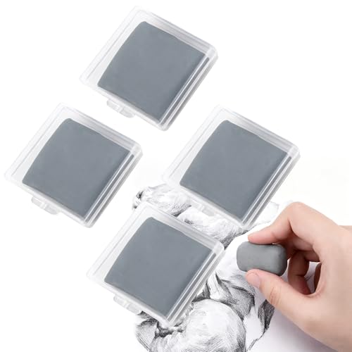 4PCS Kneaded Eraser for Artists,Grey Kneadable Eraser with Storage Case,Absorbent Kneaded Erasers for Drawing Art,Art Eraser for Sketching (4 Pcs) - color: 4 Pcs