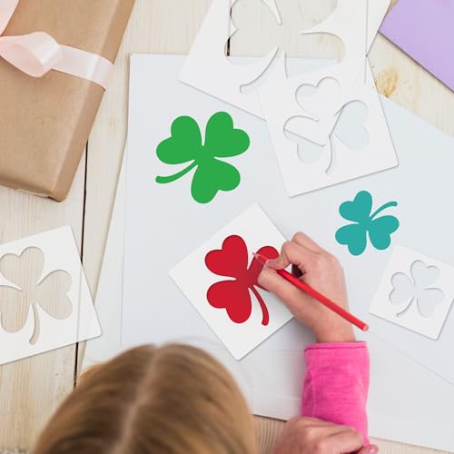 8 Pack St. Patrick’s Day Shamrock Stencil for Painting, Large Reusable Three Leaf Clover Templates for Wood, Saint Paddy's Day Irish Festival Decor for DIY Front Door Flag & Crafts - style: Trefoil