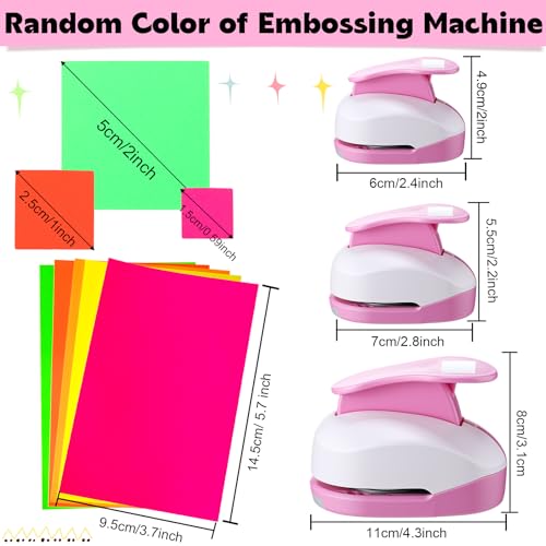 CHENGU 3 Pack Square Hole Punch 2"/1"/0.6", Pink | Paper Craft Cutters for Card Making, Shape Punches for Scrapbooking, Includes 10 Sheets Stickers, Photo Album DIY Projects - color: Pink, style: Square