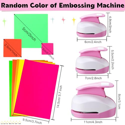 CHENGU 3 Pack Square Hole Punch 2"/1"/0.6", Pink | Paper Craft Cutters for Card Making, Shape Punches for Scrapbooking, Includes 10 Sheets Stickers, Photo Album DIY Projects - color: Pink, style: Square
