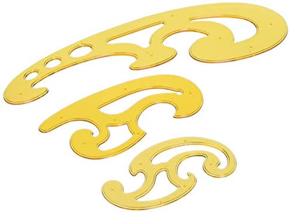 Liquidraw French Curve Rulers, Drawing Stencil, Set of 3, Orange Plastic | Inking Edge, Rounded Corners for Easy Measuring and Drawing Curved Lines, Technical Drafting and Dressmaking Tool