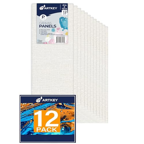 Canvas Panels 4x12 Inch 12-Pack, 10 oz Primed 100% Cotton White Blank Canvases for Painting, Flat Canvas Boards for Oil Acrylics Watercolor & Tempera Paints - size: 4"x12", style: 12-Pack
