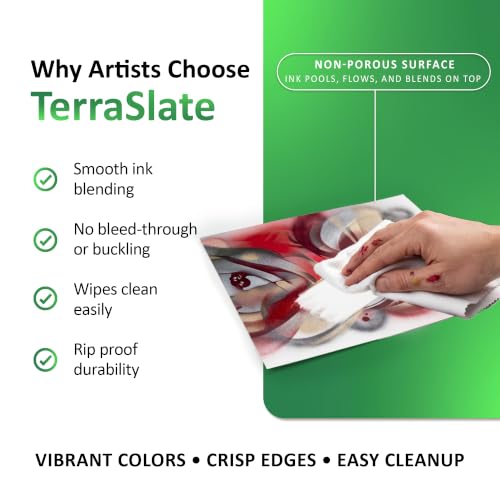 TerraSlate Paper | 8 Mil 5” x 7” Alcohol Ink Paper | Waterproof & Non-Porous Alcohol Ink Drawing Paper | Wipeable Alcohol Ink Craft Paper | White Paper for Vibrant Colors, 25 Sheets