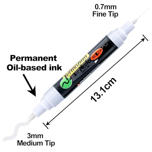TRANSON 2 White Bold Tip and Extra Fine Tip Paint Markers Waterproof Oil Paint pen - color: 2 White