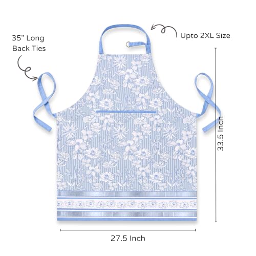 FINGERCRAFT Apron, Dual Pocket, Adjustable Tie, Multipurpose Washable Bib Apron for Home, Kitchen, Chef and Professionals - color: Azure Garden