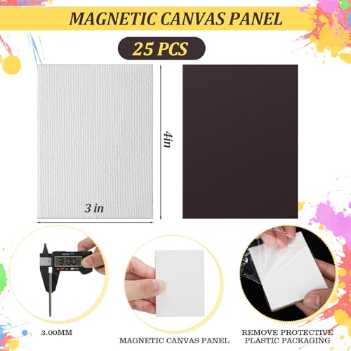 Engrowtic 25 Pcs Mini Magnetic Painting Canvas Panel Mini Canvas Boards for Painting Tile Art for Fridge Locker Art Crafts DIY(Rectangle,3 x 4 in) - size: 3 x 4 in, style: Rectangle