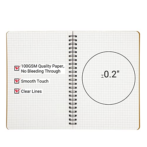 EUSOAR Hard Cover Spiral Notebook, A5 3Pack 5.5"x8.3" 120 Pages Graph Spiral Notebook Journals, Wirebound Journal Sketch Notebook for Math and Science Students Engineering Artist Drawing - color: Kraft, size: A5