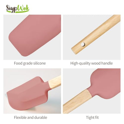 Silicone Spatula Set, Food Grade Rubber Spatula-5 Piece Nonstick Rubber Spatulas, Spoonula, Jar Scraper for Cooking, Baking, Mixing, Frosting - Heat Resistant Up to 600°F (5 Pcs Pink) - color: Pink