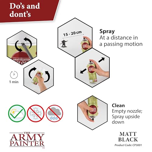 The Army Painter, Colour Primer Matt Black, 400 ml acrylic spray | Spray Paint Basecoat for Miniature Model Undercoat Priming, Plastic Wargames, DnD & Warhammer - color: Matt Black