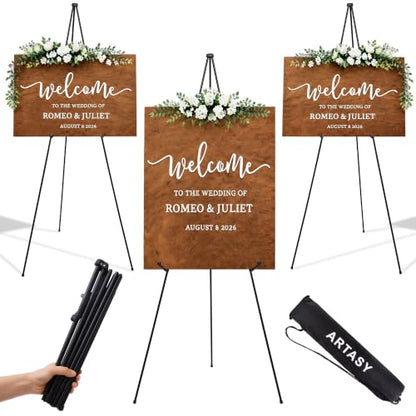 ARTASY 63" Easel Stand for Wedding Signs, Black, 3 Packs with Carry Bags - color: Black