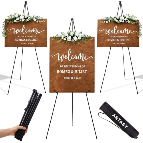 ARTASY 63" Easel Stand for Wedding Signs, Black, 3 Packs with Carry Bags - color: Black