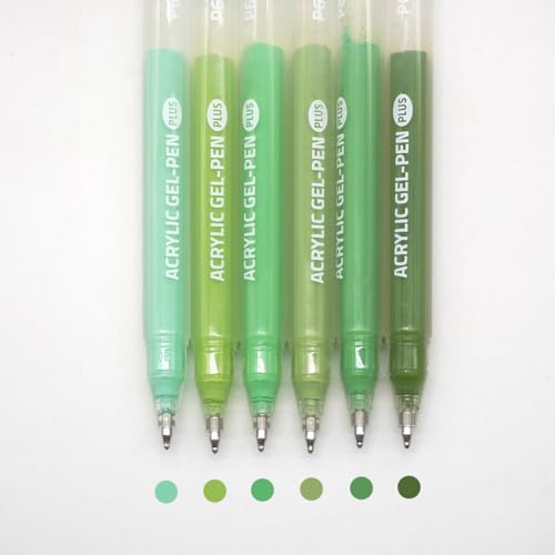 Acrylic Gel Pens for Coloring, 6 Pack 1.0mm Fine Point Gel Pen Set | Quick Drying, Smooth Writing, Green Marker Pens for Drawing, Journaling Art, Black Paper, Book, Large Capacity - color: Green