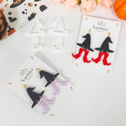 Xaekicr Halloween Witch Hat and Boots Polymer Clay Cutters – 2pcs Clay Earring Cutters for Halloween Jewelry Making – Clay Tools for Polymer Clay Molds - color: L color