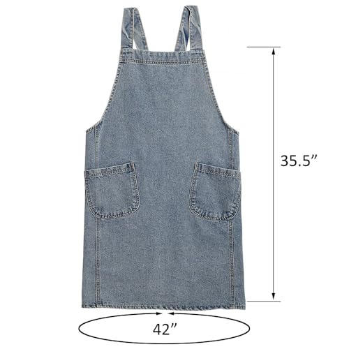 Cross Back Denim Apron for Women Men, Gardening Aprons with Large Pockets - color: Style B - Light Blue