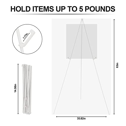 Display Easel Stand for Wedding Sign & Poster 63'' Portable Art Easel for Floor Adjustable Metal Easel White - style: White