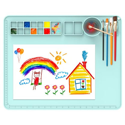 Silicone Painting Mat, 20"X16" Paint Mat with Cup, Siliocne Craft Pad for Clay, Watercolor Painting, Resin, Clay, Paint Pad with Raised Edge (Pale Blue) - color: Pale Blue